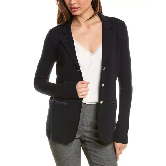 Bruno Magli Womens XS 100% Merino Wool Navy Blue Sweater Cardigan Blazer NEW